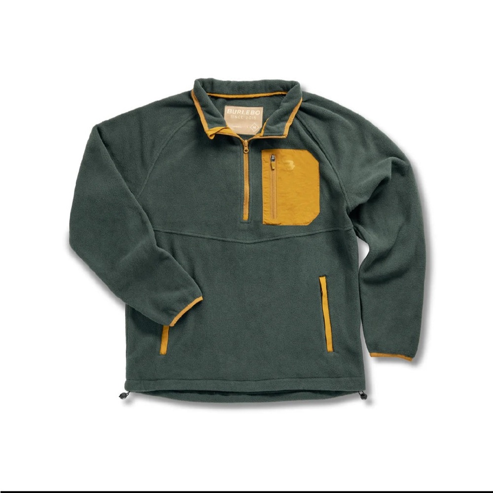 BURLEBO DARK OLIVE MICRO FLEECE PULLOVER - Picture 2 of 6